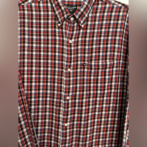VTG Polo Jeans Co Ralph Lauren Red Plaid Button Up Shirt 100% Cotton  L - Picture 3 of 11